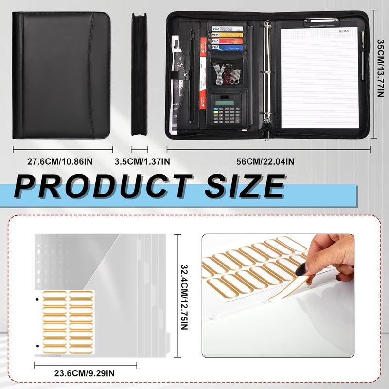 Eshow Portfolio Organizer - 3 Ring Binder with Zipper, Vegan Leather Business Padfolio Folder with Notepad Includes 5 Clear Sheet Protectors for Documents Files for Men Women - Image 3